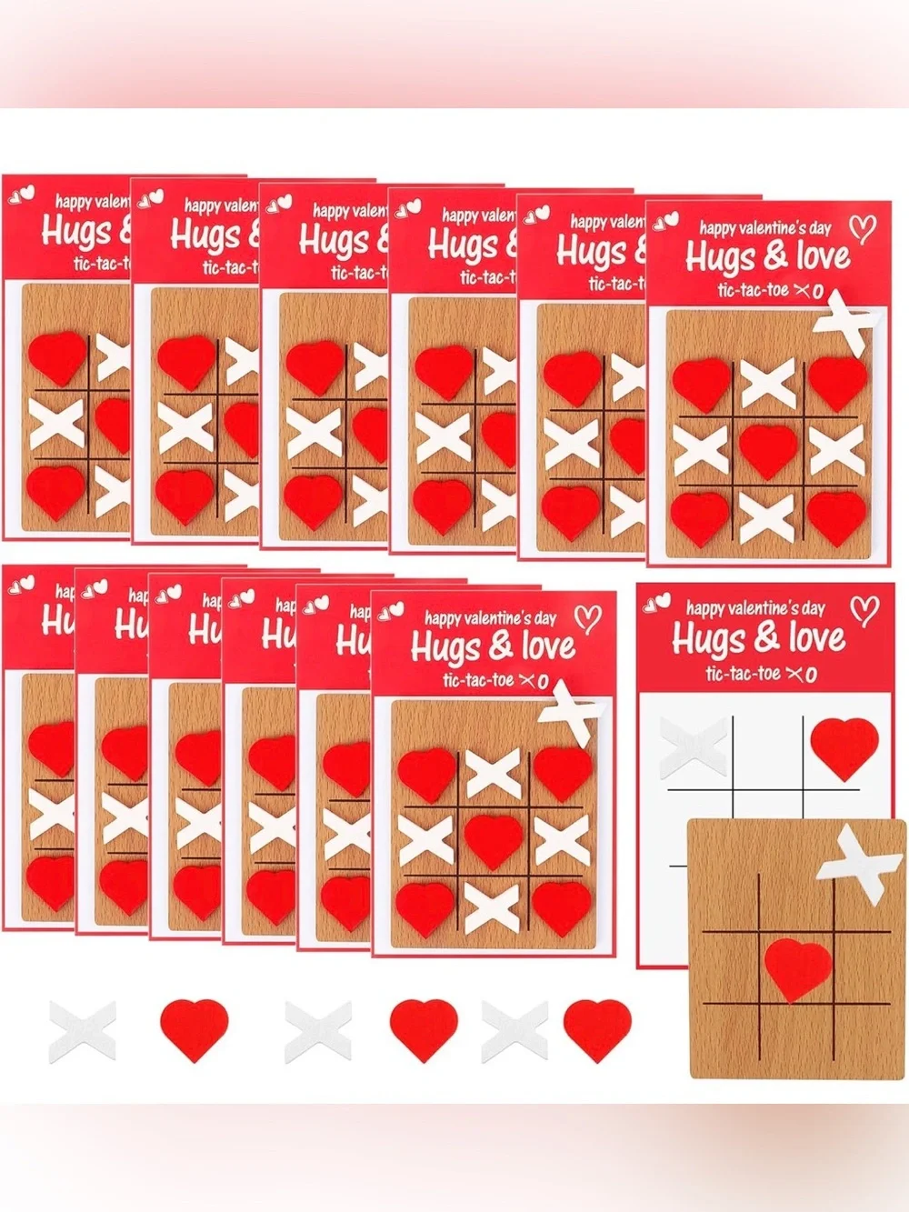 Valentine’s Day Gifts Wooden Tic Tacos Toe Game Cards for Kids